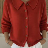 Women's Button Collar Cardigan in Red