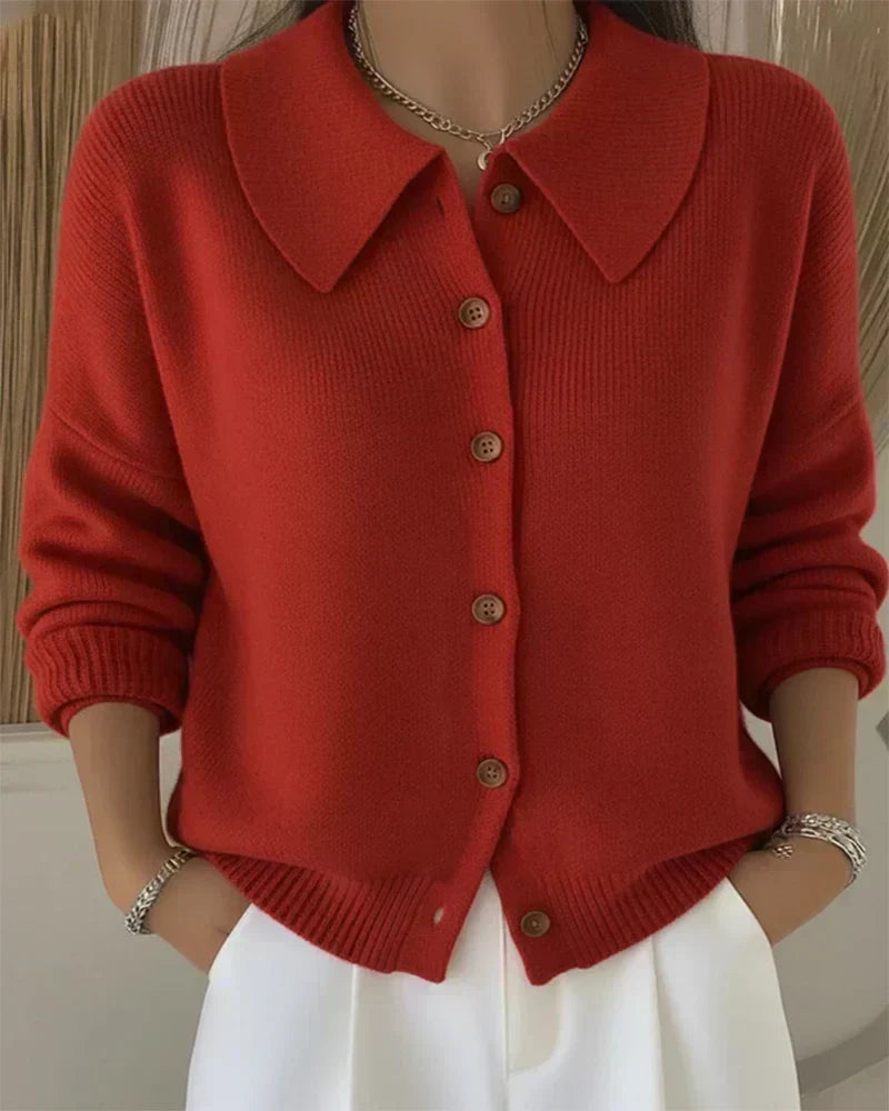 Claire Cardigan with Collar in Red