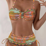 Women's Sexy Ethnic Print Bikini Set in Orange