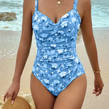 Women's One Piece Printed Tankini in Blue