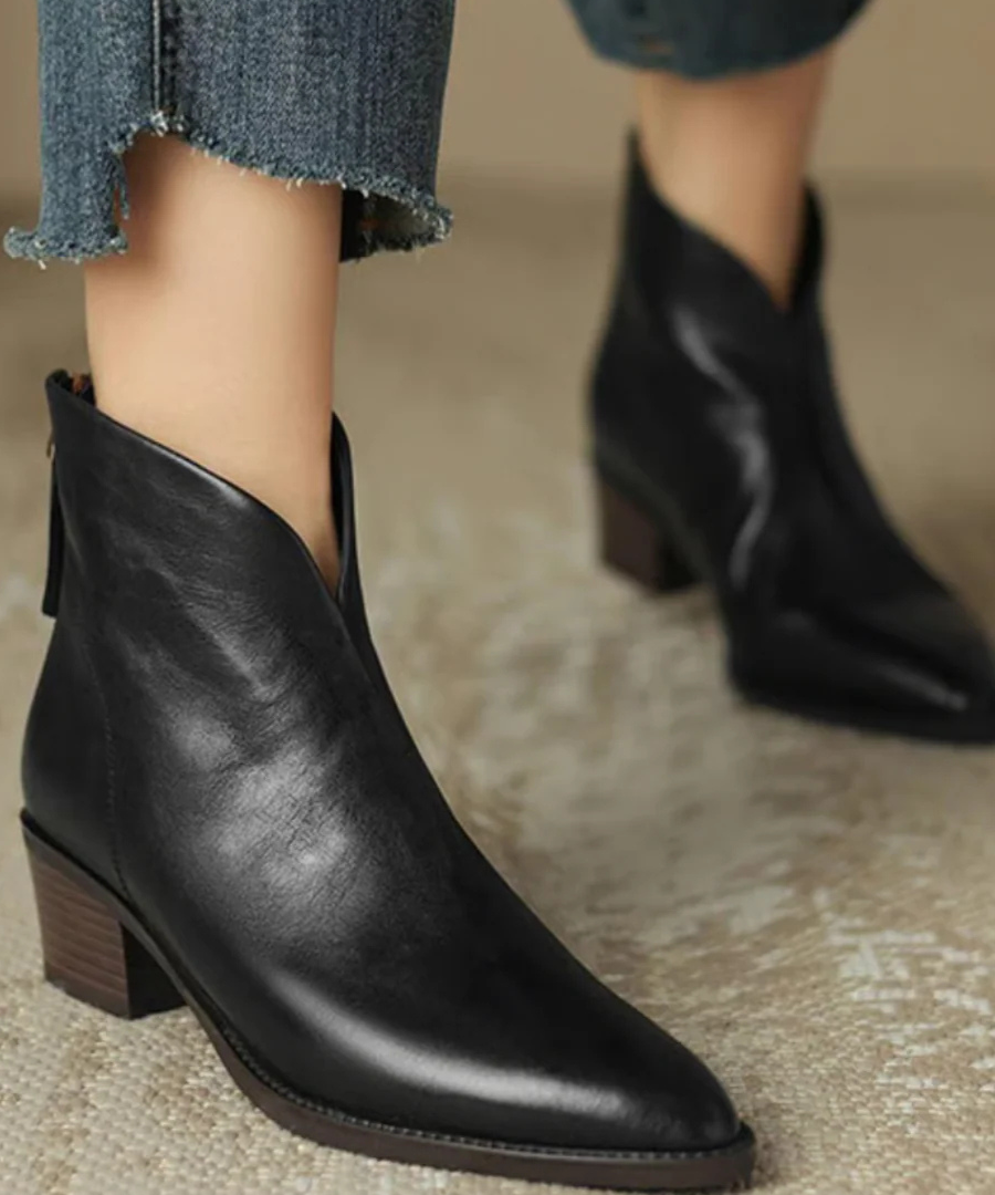 Women's Low Heel Ankle Boots in Black