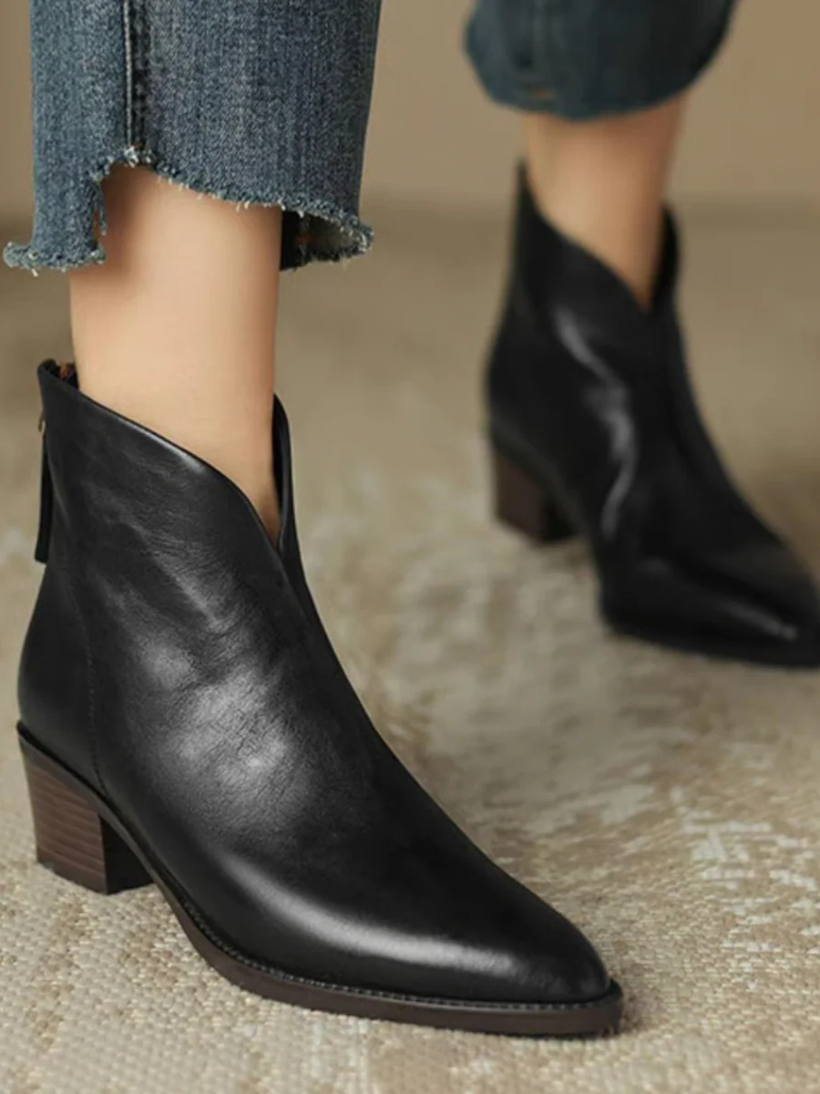 Women's Low Heel Ankle Boots in Black