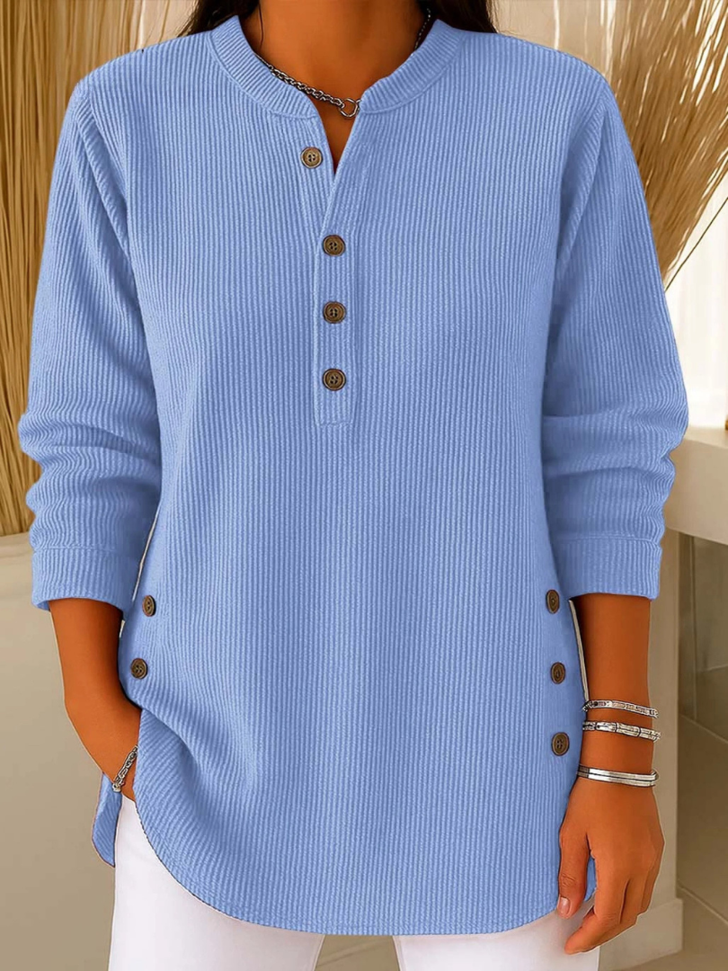 Women's Button Henley Tunic in Sky Blue