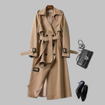 Women's Elegant Knee-Length Loose Fit Coat in Beige
