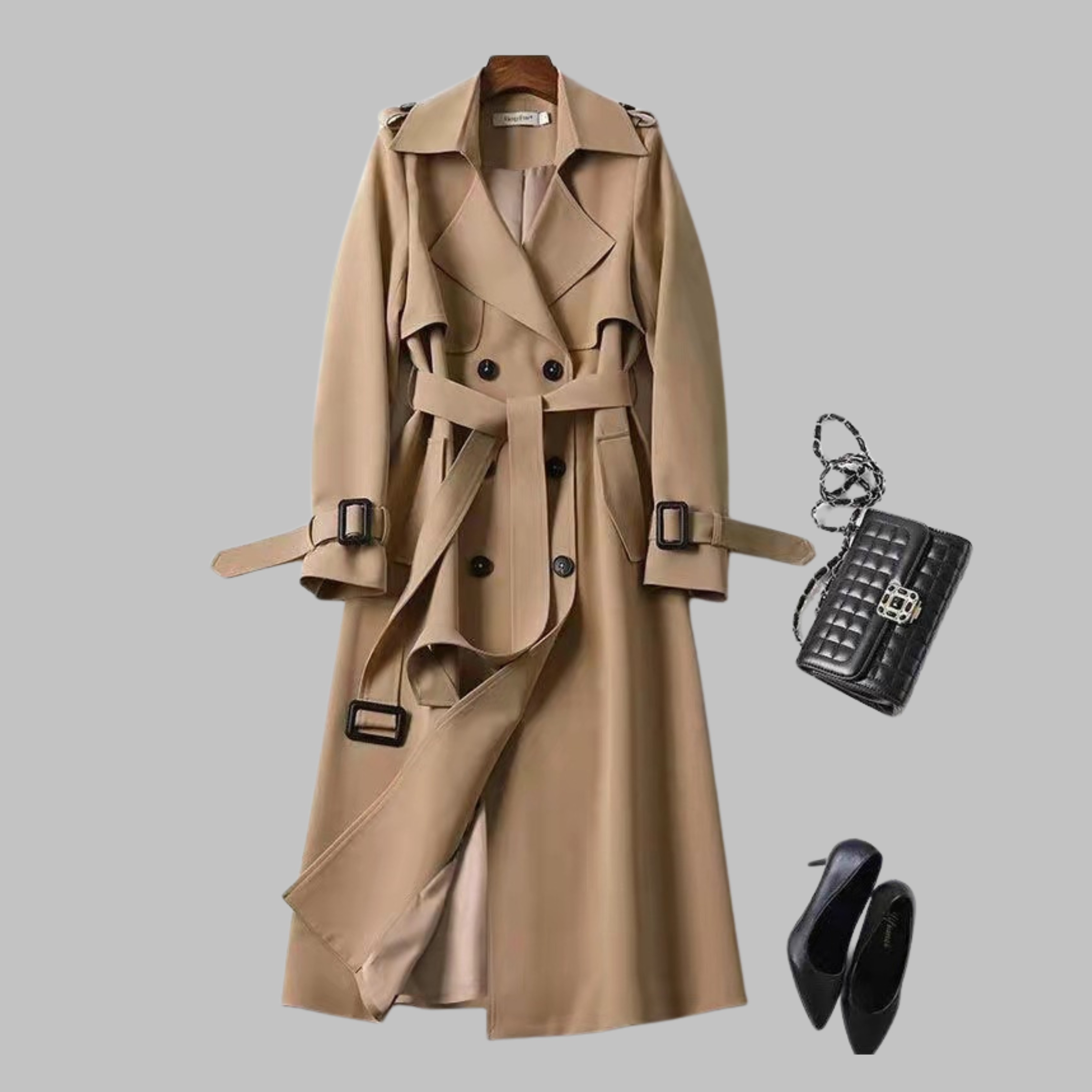 Women's Elegant Knee-Length Loose Fit Coat in Beige