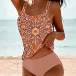Women's Vintage Floral Print Tankini Set in Pink