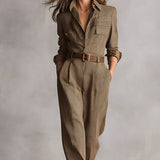 Women's Brown Jumpsuit with Refined Details