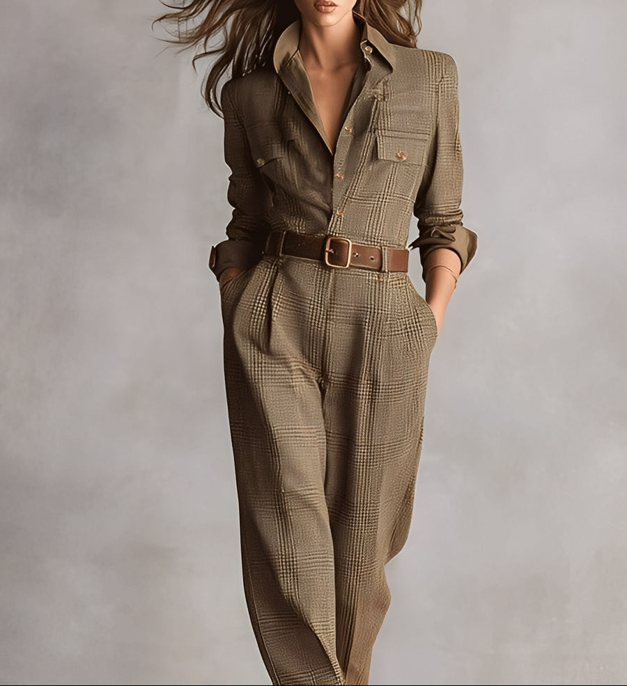 Women's Brown Jumpsuit with Refined Details