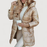 Women's Hooded Quilted Long Coat in Beige