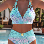 Women's Bikini Two Piece Sexy Printed Bra in Blue