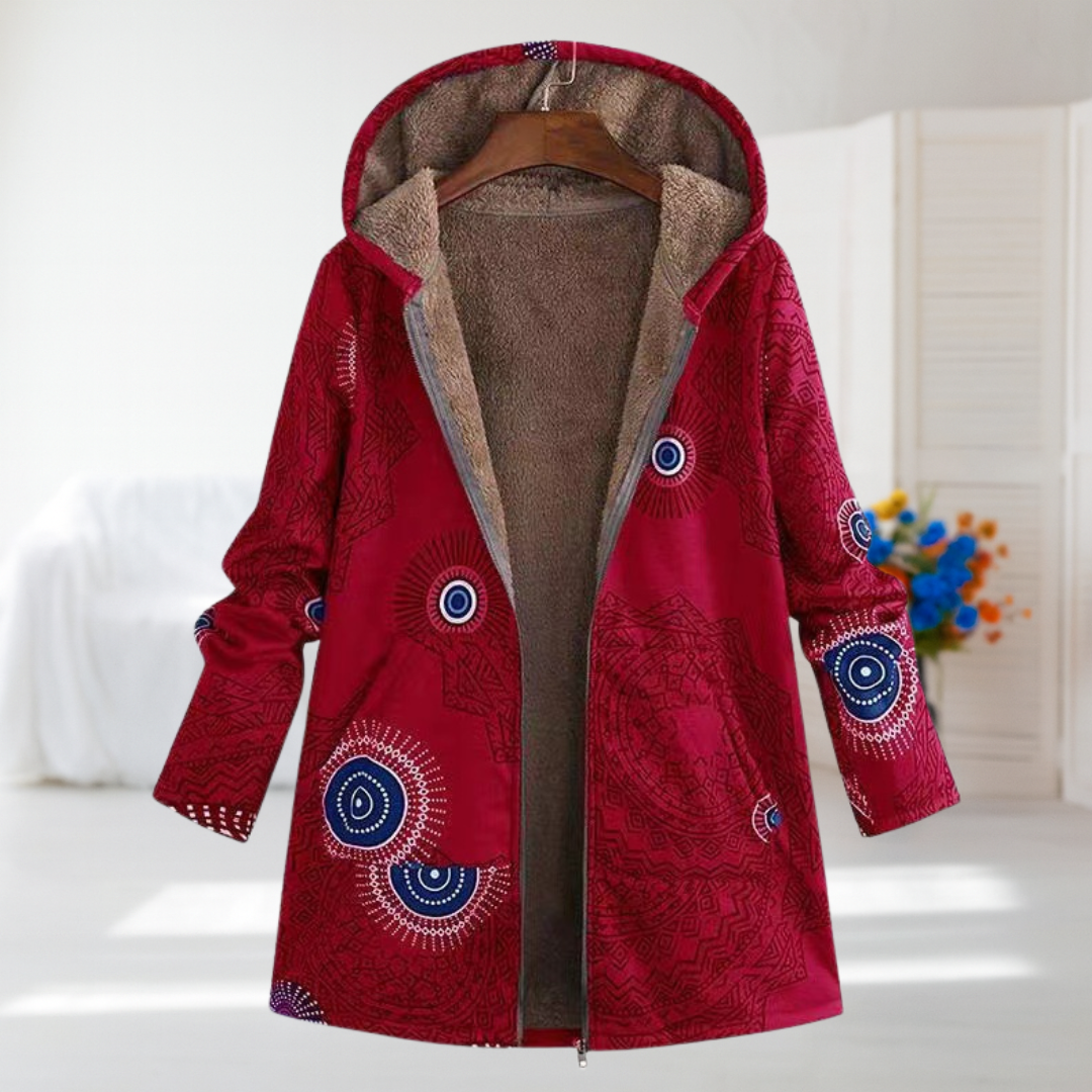 Women's Red Patterned Fleece Coat, photo 2