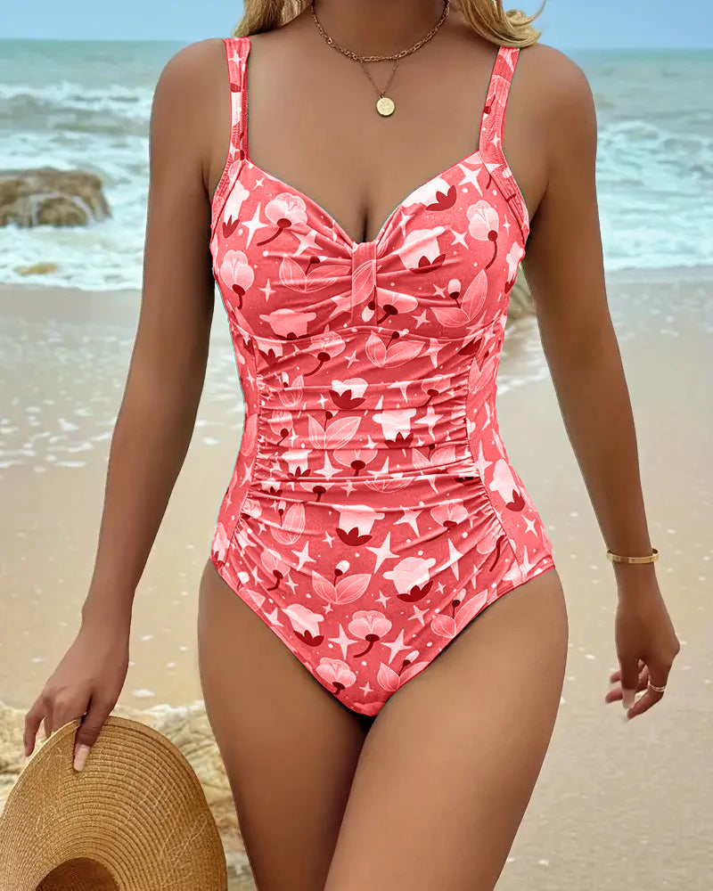 Women's One Piece Printed Tankini in Red
