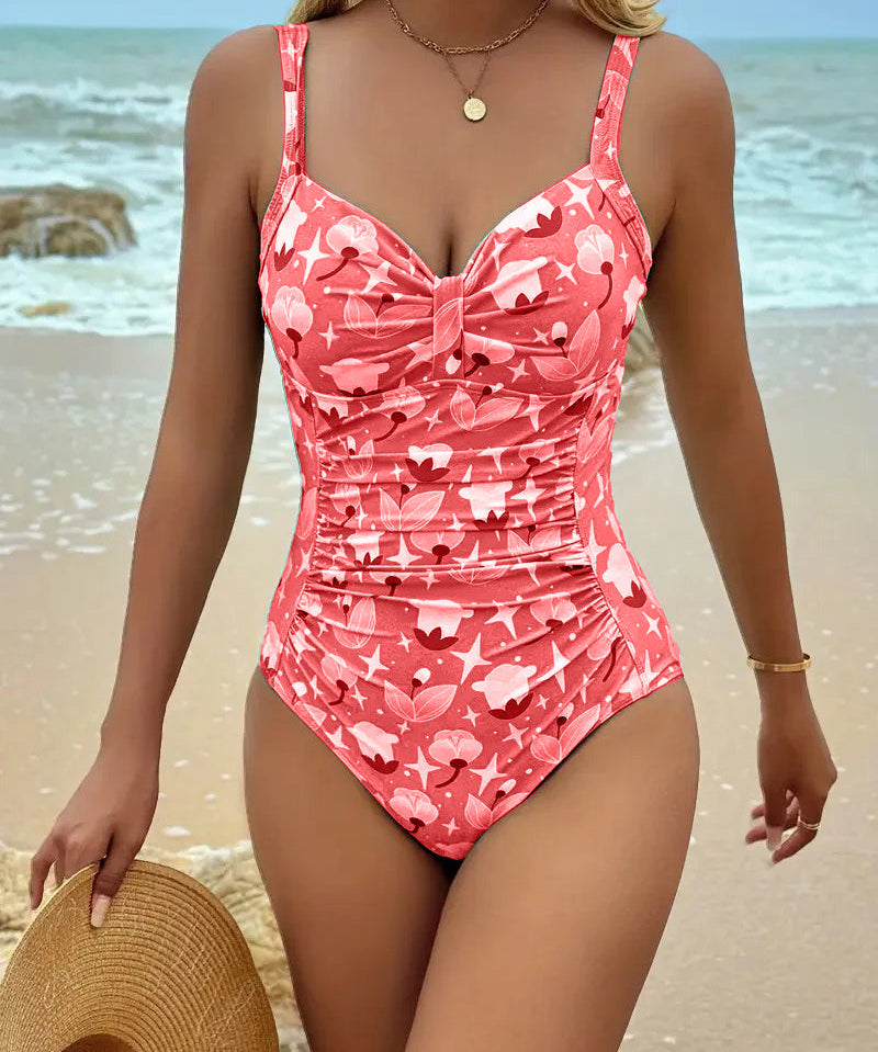 Women's One Piece Printed Tankini in Red