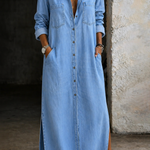 Women's Button-Front Denim Dress in Blue