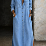 Women's Button-Front Denim Dress in Blue