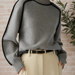 Donna Elegant Mock-Neck Sweater in Light Gray