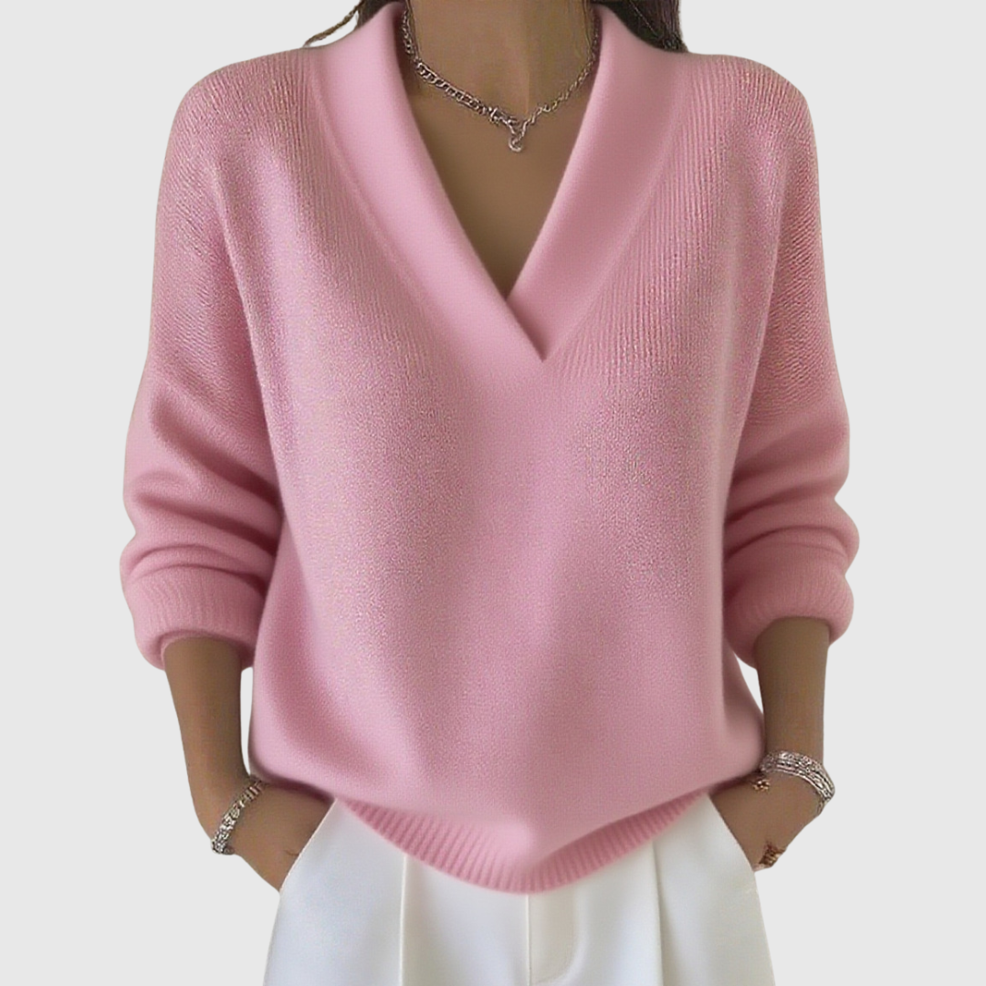 Women's Relaxed Soft V-Neck Sweater in Pink