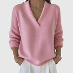 Women's Relaxed Soft V-Neck Sweater in Pink