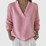 Women's Relaxed Soft V-Neck Sweater in Pink