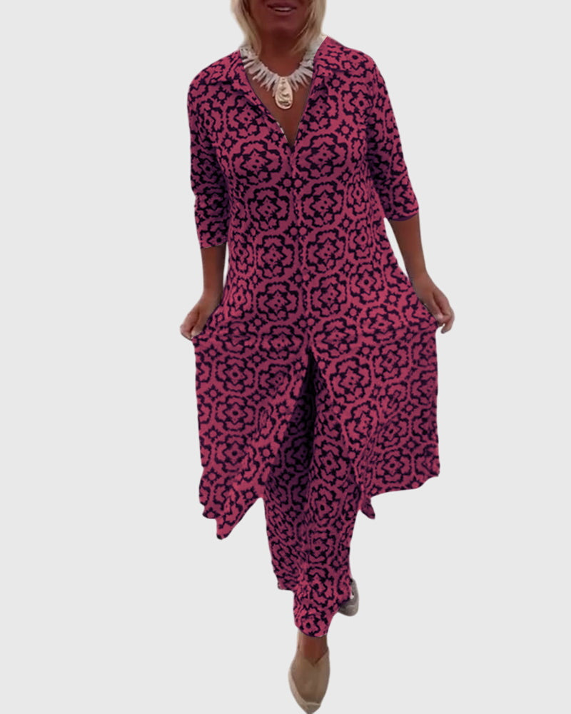 Women's Elegant Vintage Two-Piece Set in Pink