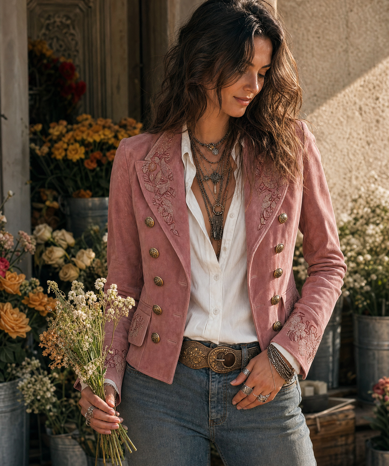 Vintage Double-Breasted Suede Embroidery Jacket