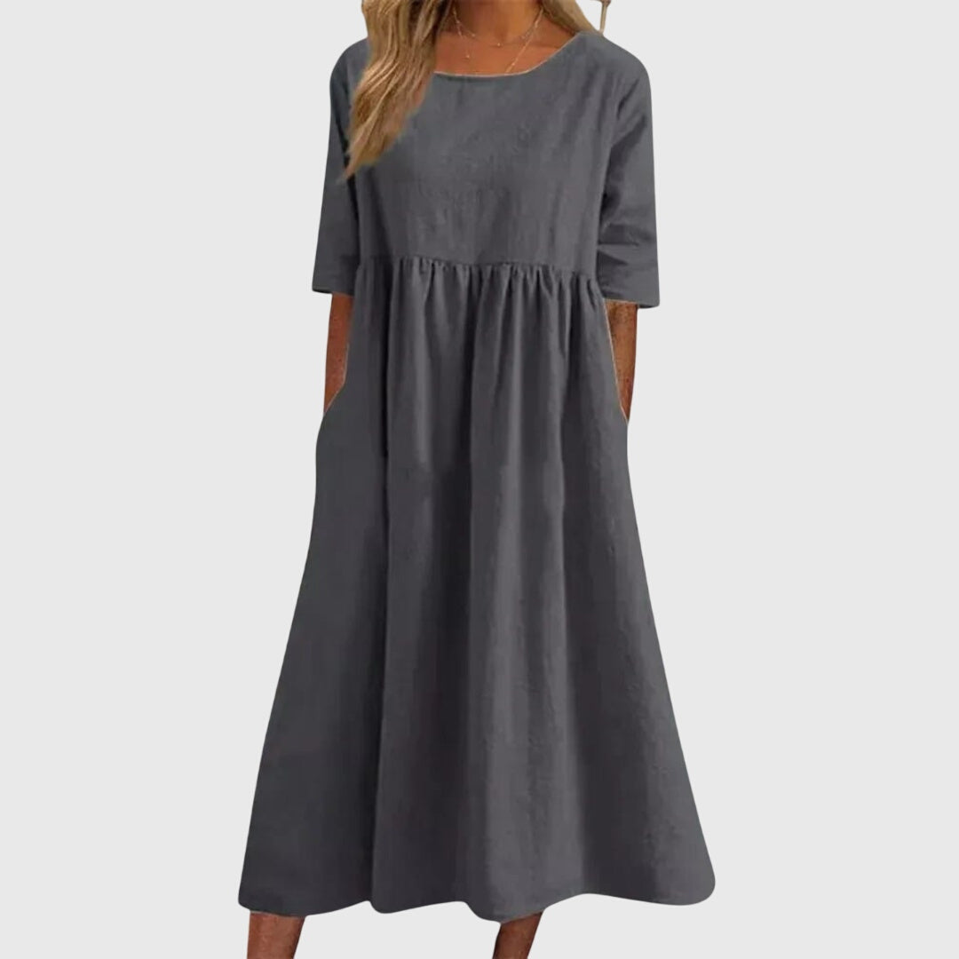 Women's Elegant Short-Sleeved Dress in Gray
