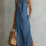 Women's Vintage Lace Denim Dress in Blue