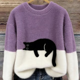 Women's Soft Cat Graphic Sweater in Purple