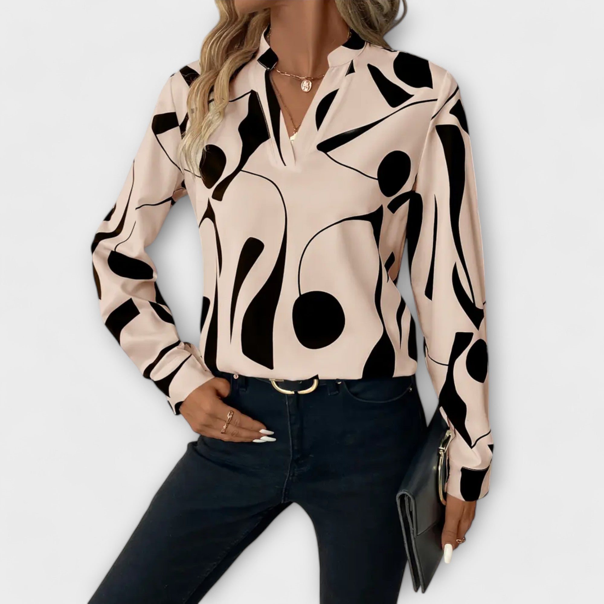 Women's Elegant Printed Blouse in Beige