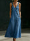 Women's Button-Front Denim Maxi Dress in Blue