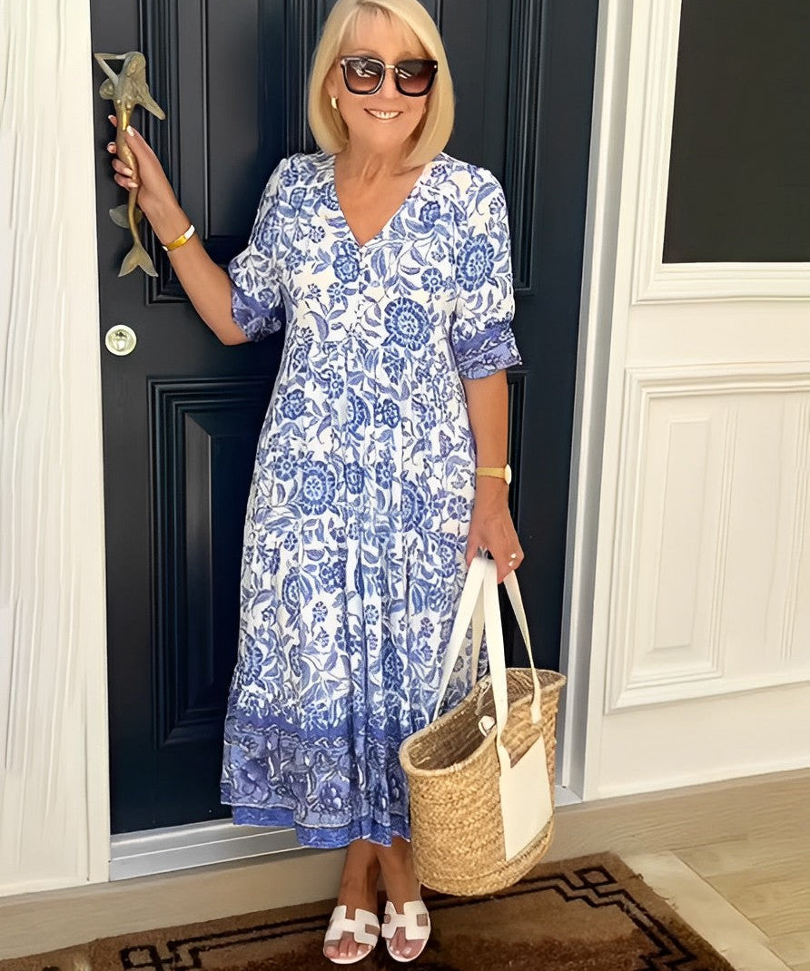 Women's Graceful V-Neck Floral Maxi Dress
