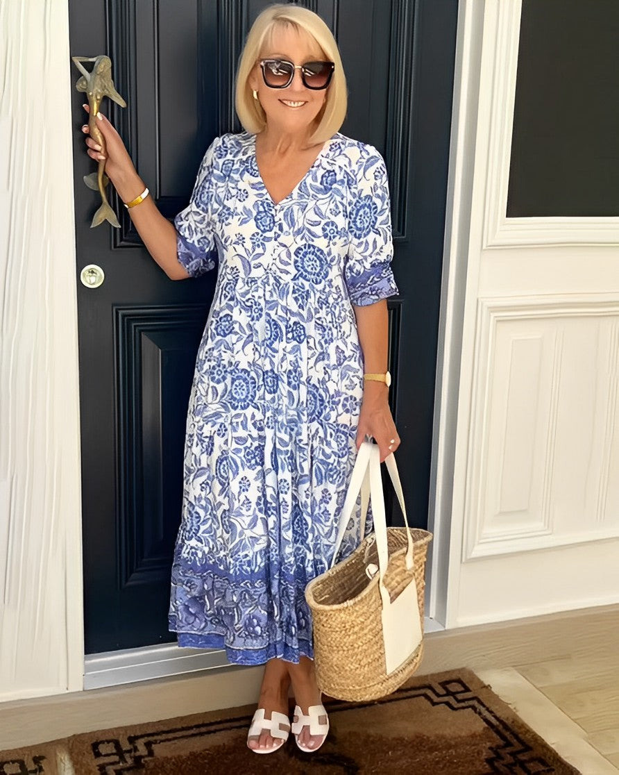 Women's Graceful V-Neck Floral Maxi Dress
