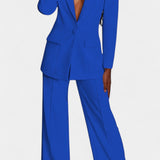 Blazer and High-Waisted Pants Ensemble in Blue