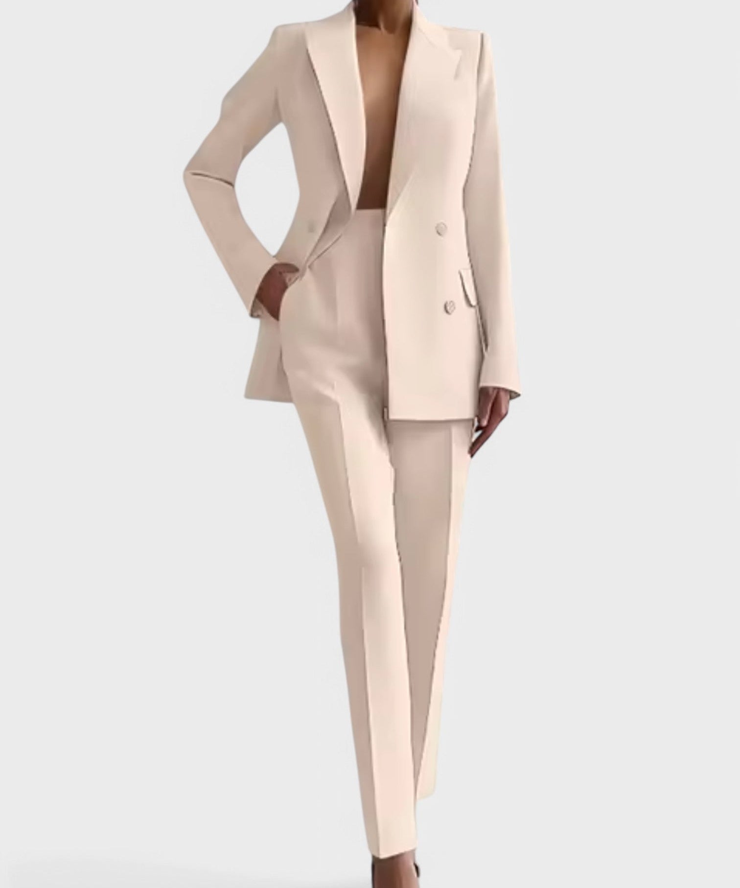 Women's Blazer and Pants Set in Beige