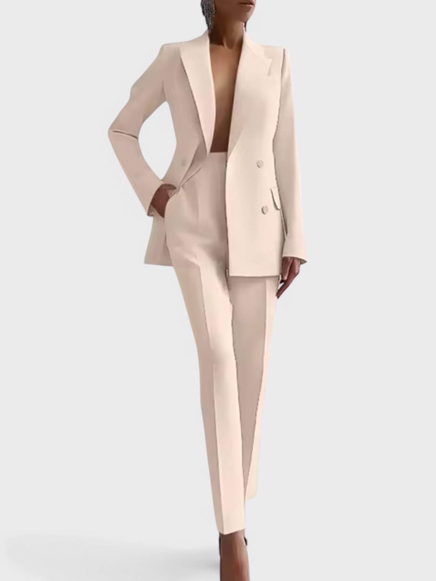 Women's Blazer and Pants Set in Beige