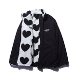 Women's Reversible Heart-Pattern Coat in Black
