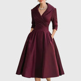 Women's Elegant Fluid Midi Dress in Deep Red