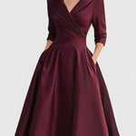 Yan Elegant Midi Dress in Burgundy