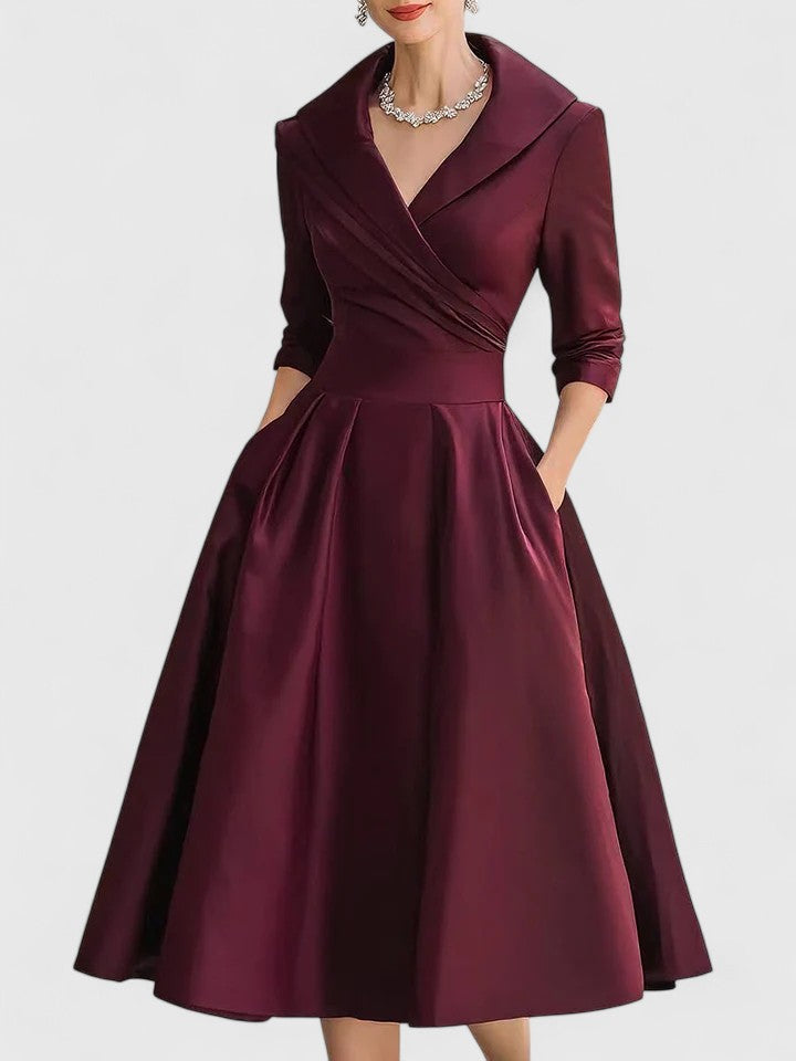 Yan Elegant Midi Dress in Burgundy