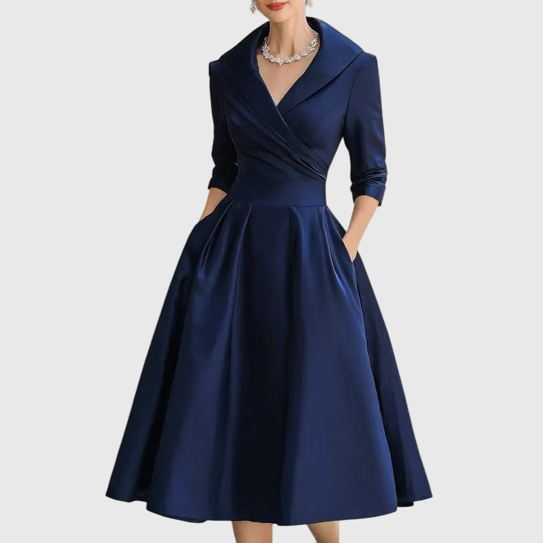 Women's Elegant Fluid Midi Dress in Navy Blue
