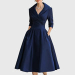 Women's Elegant Fluid Midi Dress in Navy Blue