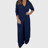 Olivia Elegant Two-Piece Set in Navy Blue