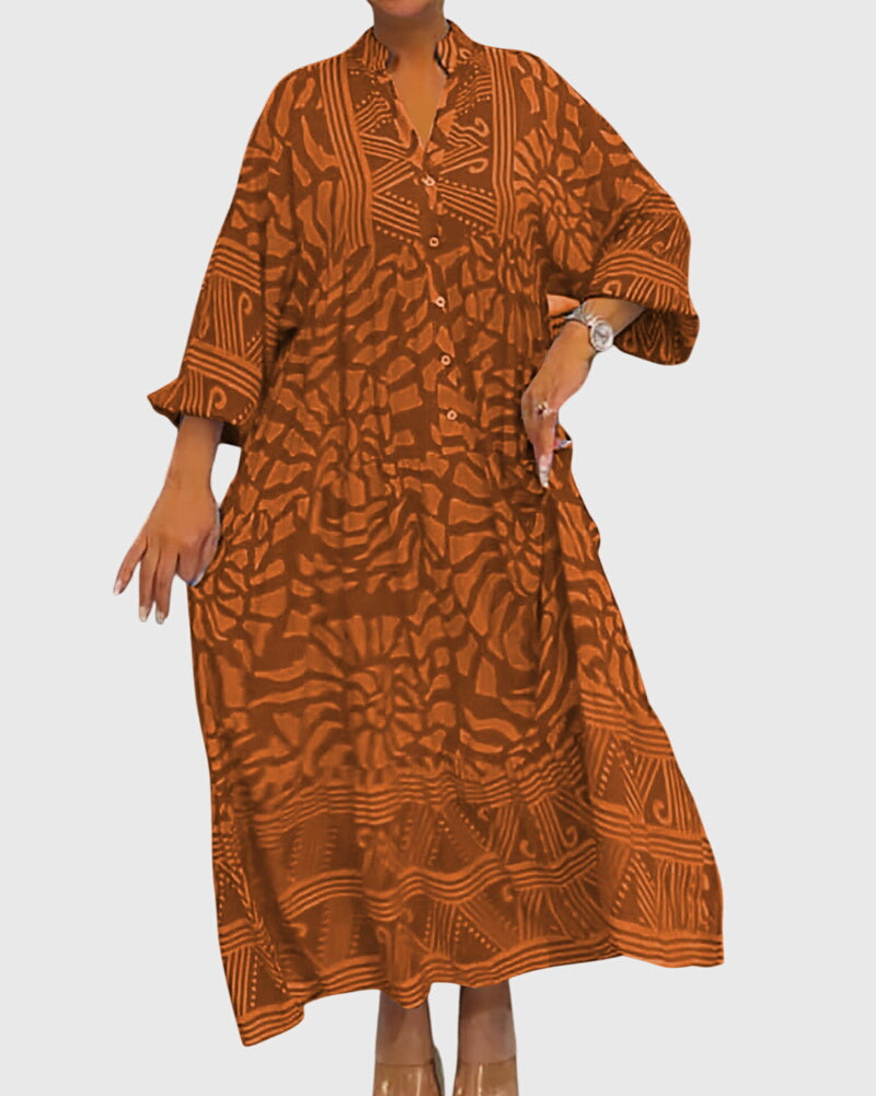 Women's Maxi Dress With Elegant Print in Orange