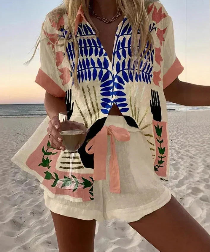 Women's Abstract Leaf Two-Piece Summer Set