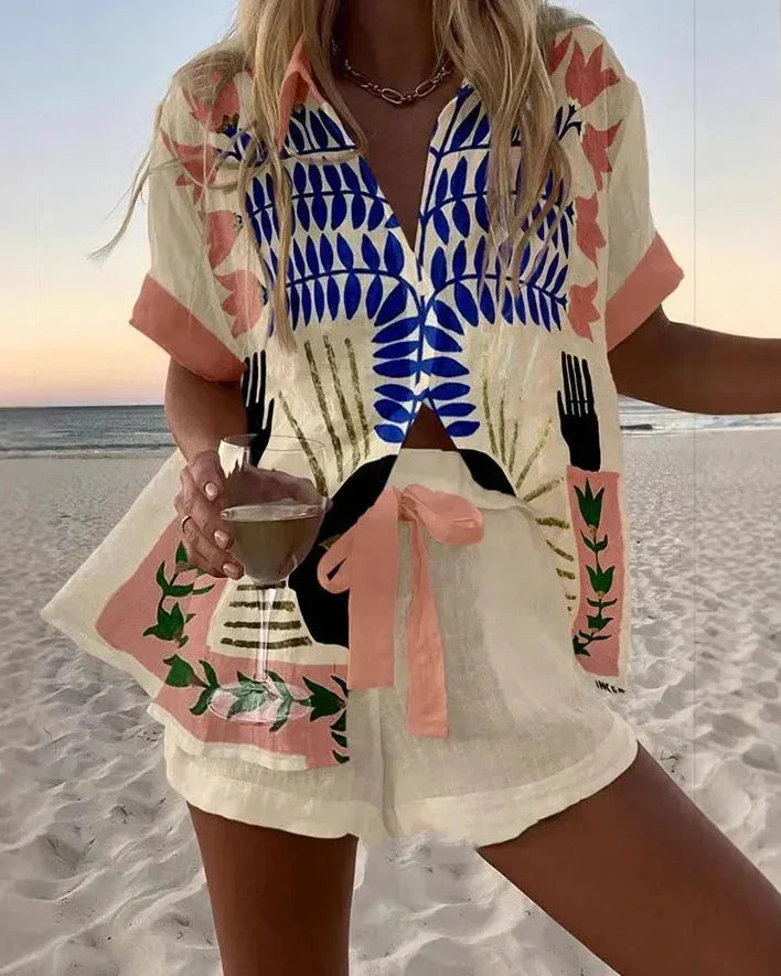 Women's Abstract Leaf Two-Piece Summer Set