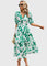 Women's Flattering Floral Midi Dress in Green