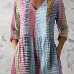 Anais Long Blouse with V-Neck in Multicolor
