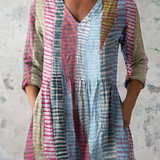Anais Long Blouse with V-Neck in Multicolor
