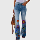 Women's Floral Print Pants in Red Flower