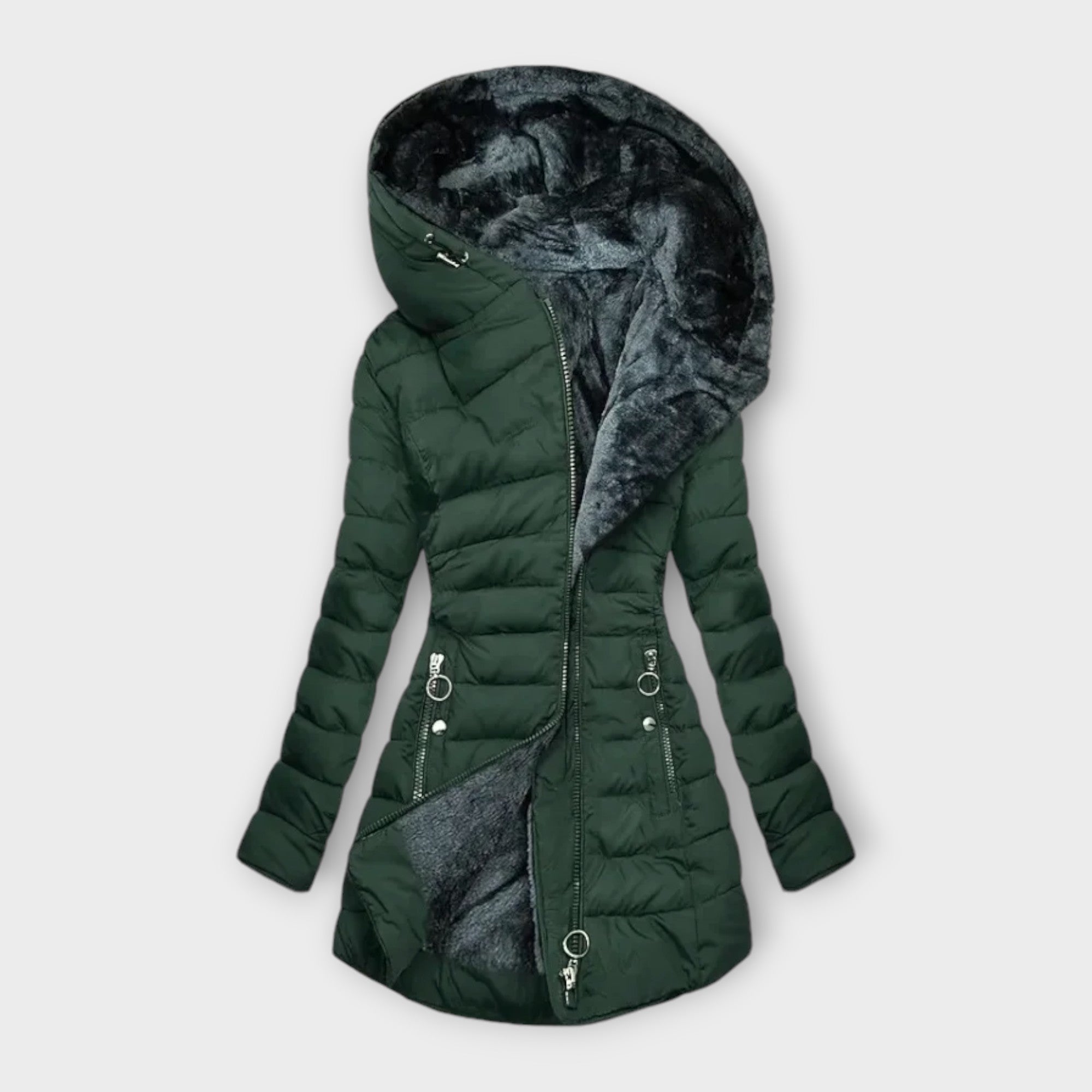 Women's Luxury Warm Winter Coat in Dark Green